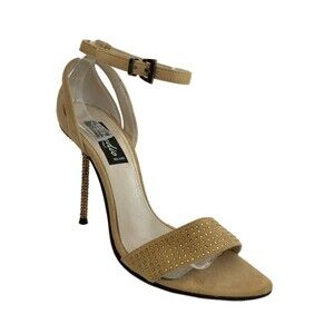 Claudio Sandals 7M Tan Jeweled Stiletto Ankle Strap Heels